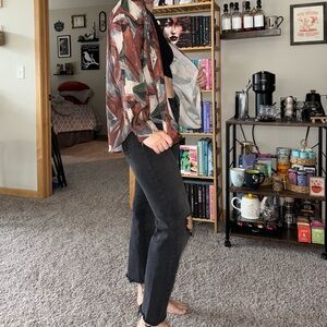 Thin satin material geometric button up blouse